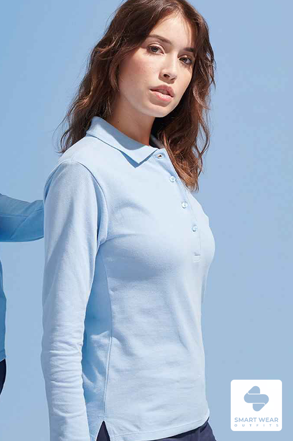 SOL'S Ladies Podium Long Sleeve Cotton Piqué Polo Shirt-Podium