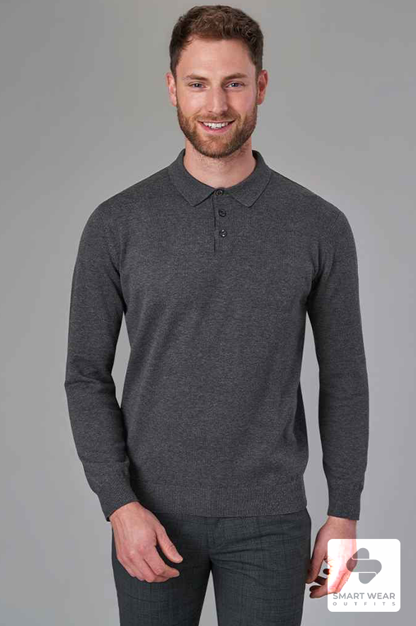 Brook Taverner Casper Knitted Long Sleeve Polo Shirt-4219